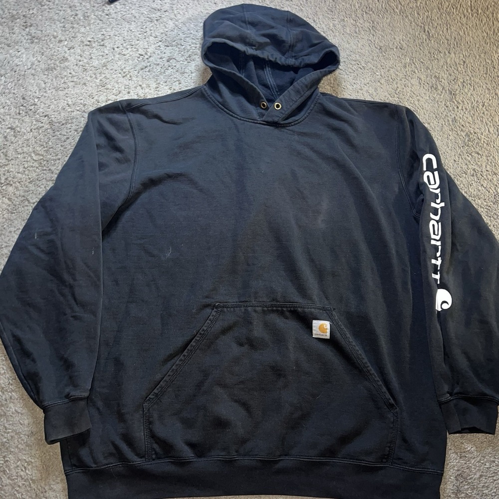 Carhartt Hoodie Mens 2XL Black K288 Loose Fit Sweatshirt Sweater Graphic Work